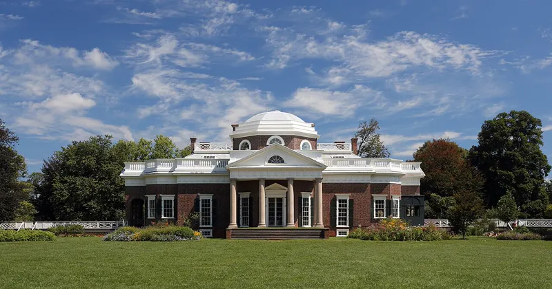 Monticello, residencia de Thomas Jefferson em Charlottesville, Virginia, exemplo de neoclassico americano