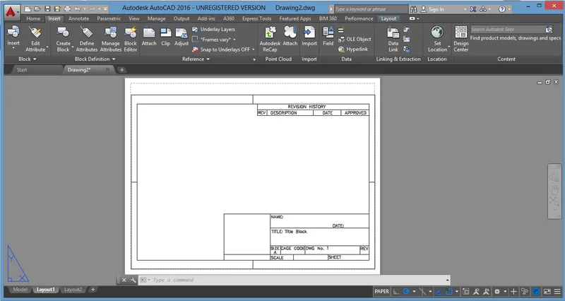 Tela do AutoCAD mostrando a criação de um carimbo de arquitetura.