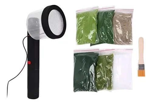Aplicador Static Grass eletrostático e kit de fibras coloridas de nylon para grama de maquete