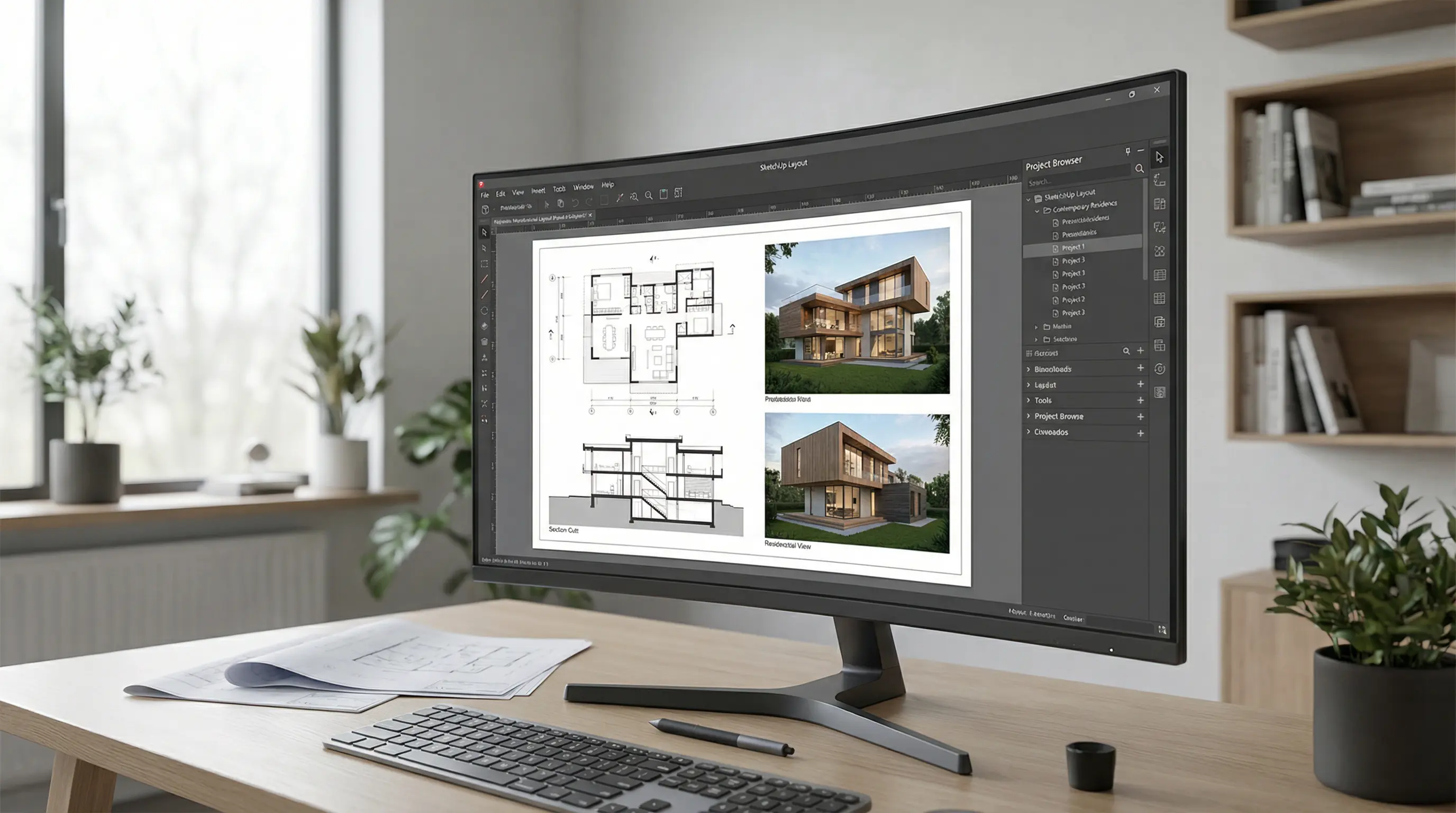 LayOut do SketchUp: Como Fazer Prancha Profissional — tela do software em uso