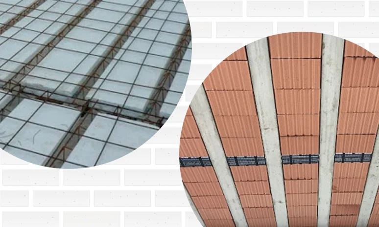 Comparação visual entre laje treliçada com enchimento de EPS e com enchimento cerâmico