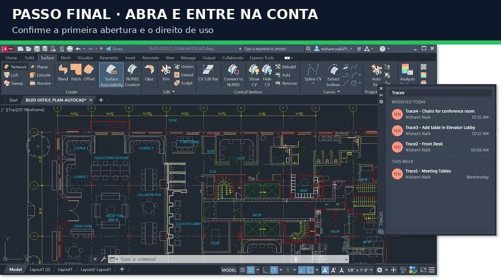 Interface real do AutoCAD na primeira abertura após instalação oficial
