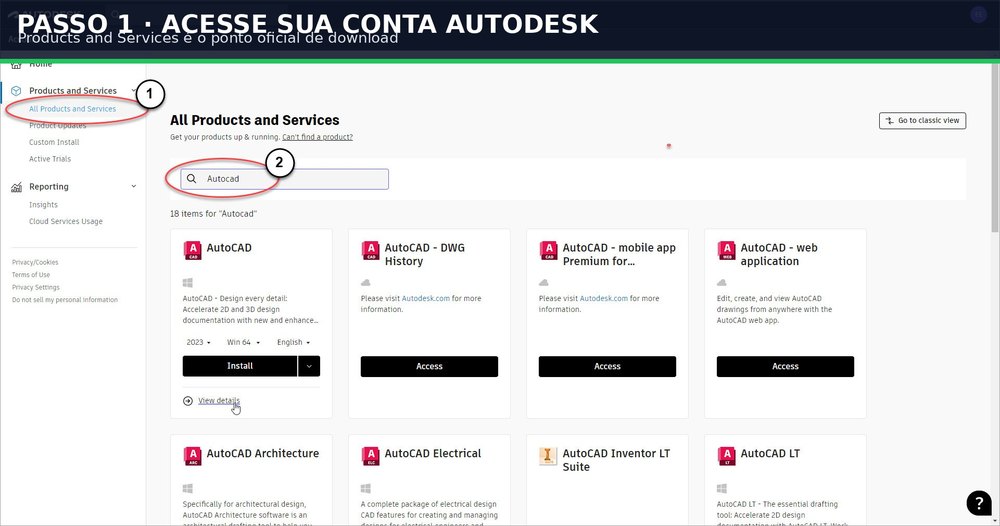 Captura real de AutoCAD para o tutorial Como baixar AutoCAD para estudante pelo acesso educacional