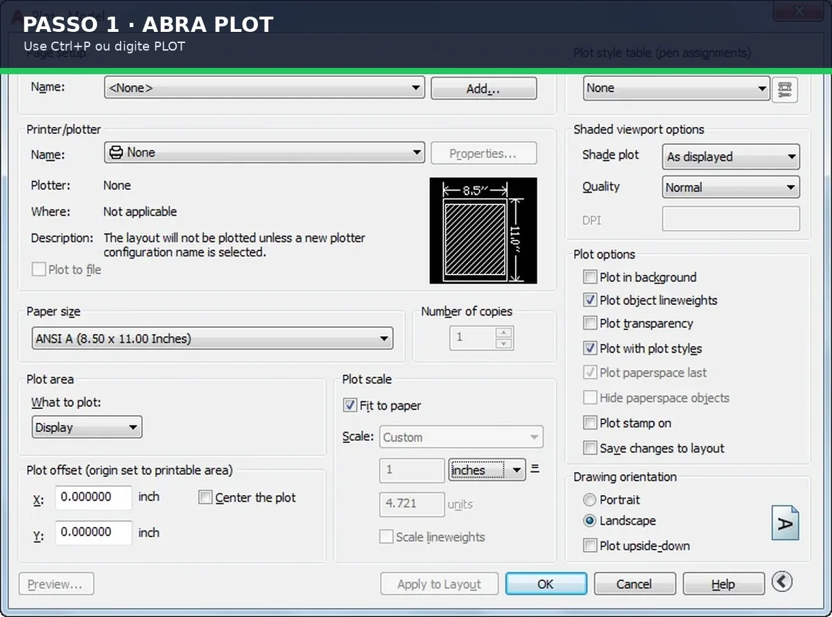 Captura real de AutoCAD para o tutorial Como plotar no AutoCAD em PDF sem cortar a prancha