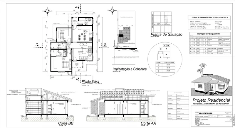 Planta baixa detalhada com simbologia clara