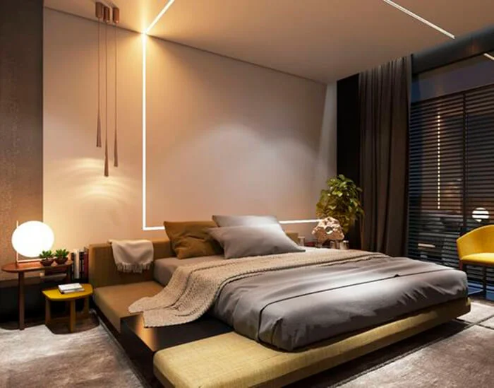Luminárias modernas em projeto de quarto
